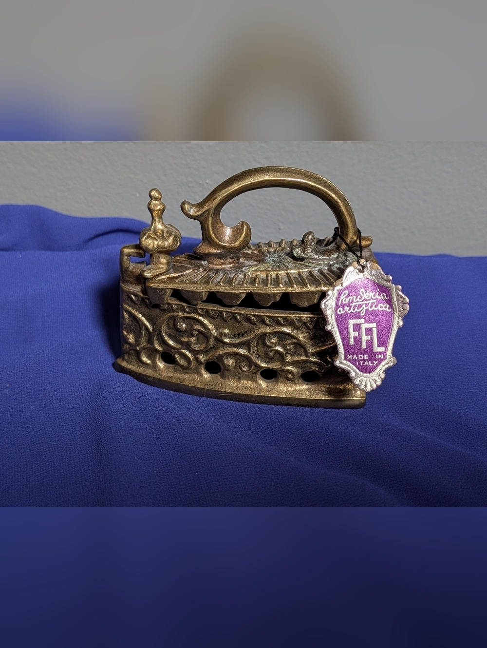 Vintage Antique brass iron-shaped trinket box, made in Italy